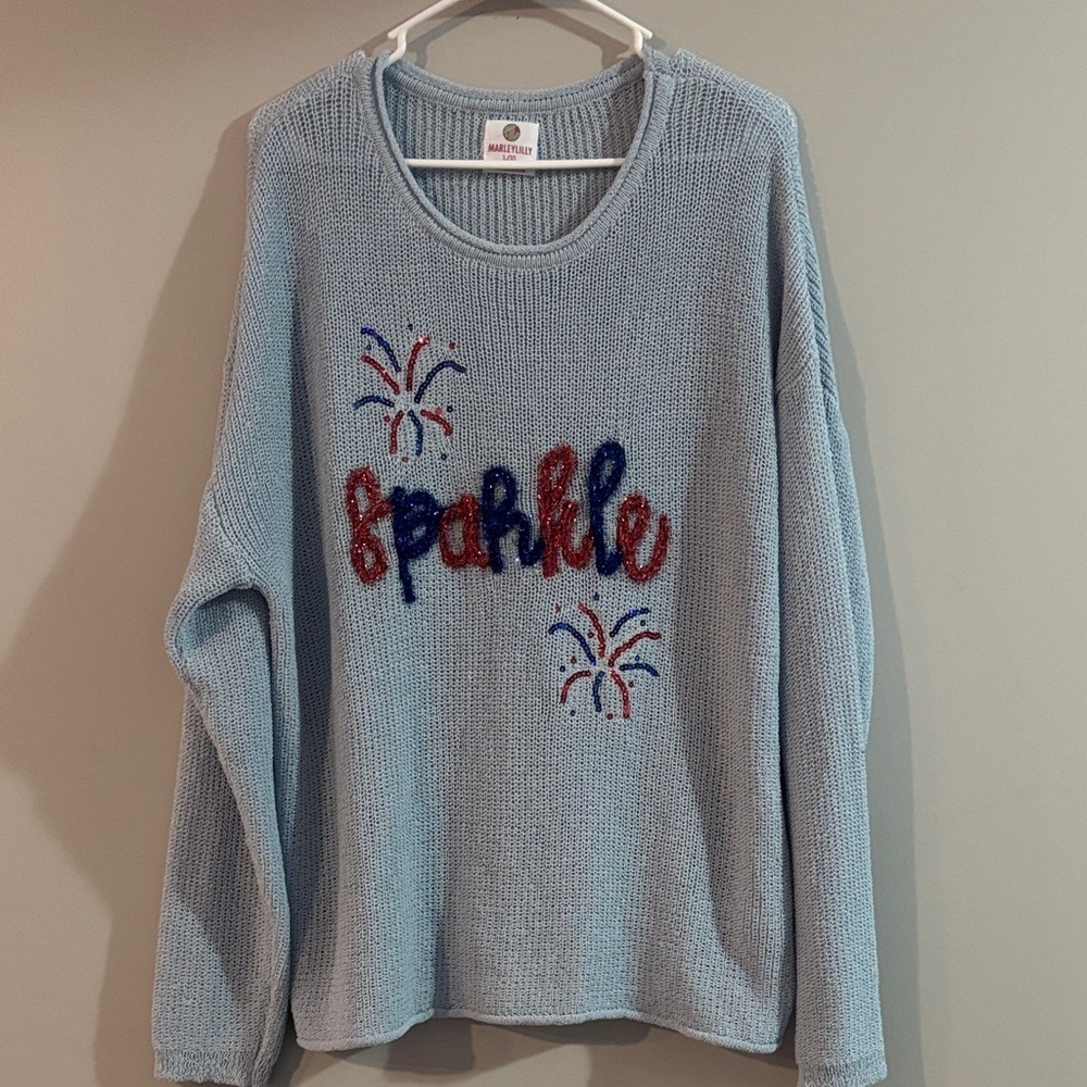 Stylish Blue Sweater with Sparkle Design - Picture 1 of 3